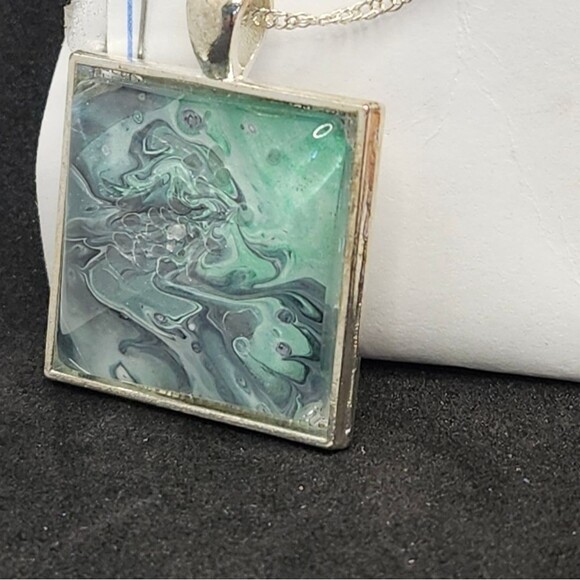 Hand Crafted Necklace Medallion Pendant 1" Square Pendant 925 Silver 20 " Chain - Picture 10 of 12